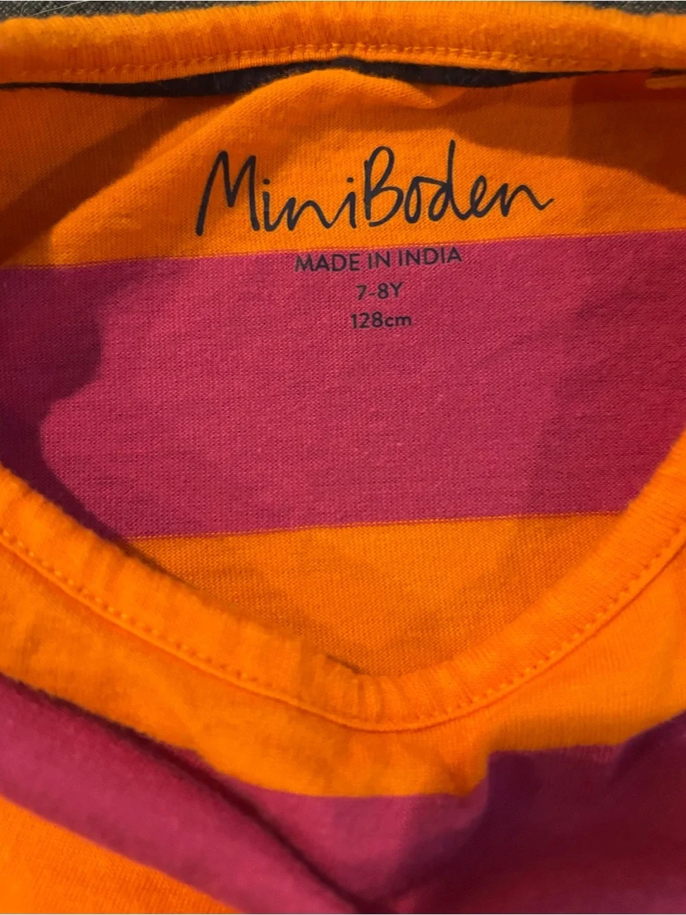 Mini Boden Orange and Pink Striped Girls' Dress W/ Velvet Black Cat Appliqué